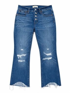 Madewell Cali Demi Boot Jeans Size 26 Button Fly Raw Hem Distressed Crop
